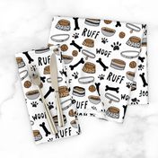 cute dog bowls // white bone, dog food, dog bowl, pet, pet design, pet illustration, cute dogs