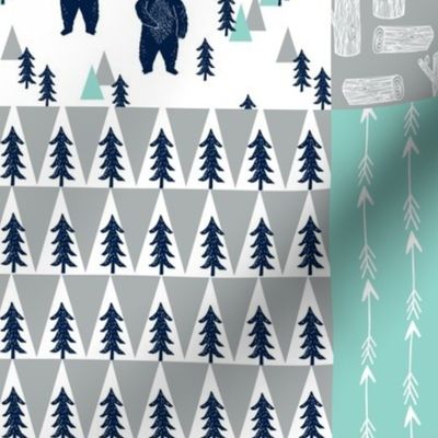 forest bear quilt // square quilt navy mint grey kids nursery baby