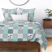 forest bear quilt // square quilt navy mint grey kids nursery baby