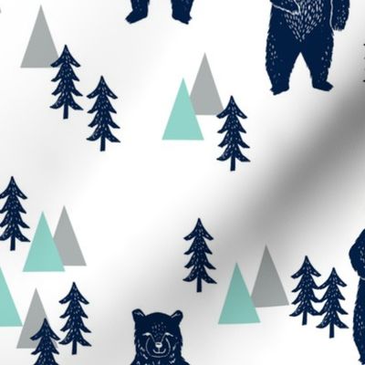 forest bear // navy mint grey kids room boys decor