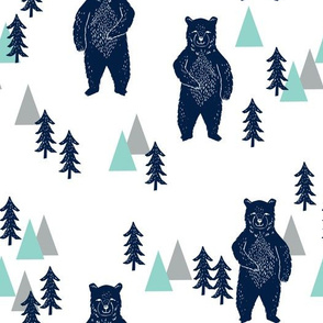 forest bear // navy mint grey kids room boys decor