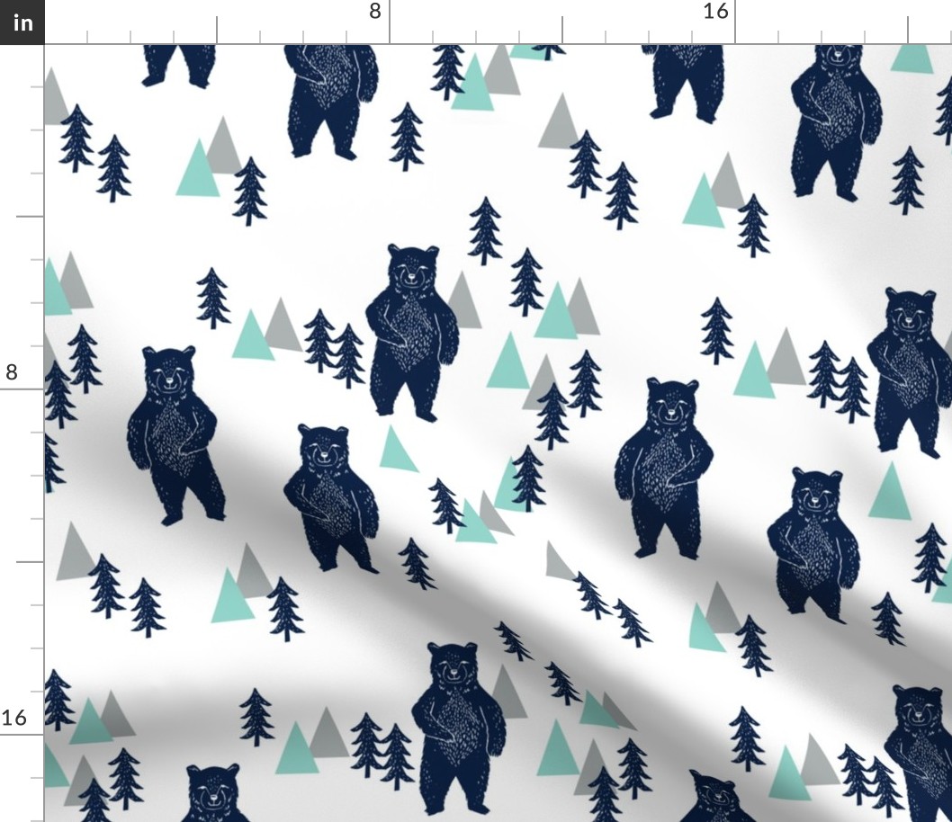 forest bear // navy mint grey kids room boys decor