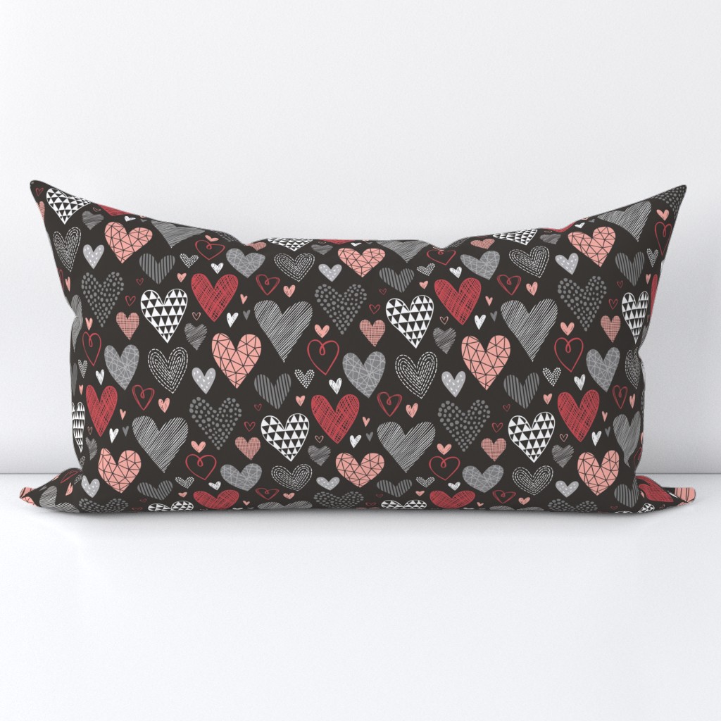 Hearts Geometric Love Valentine Red on Black