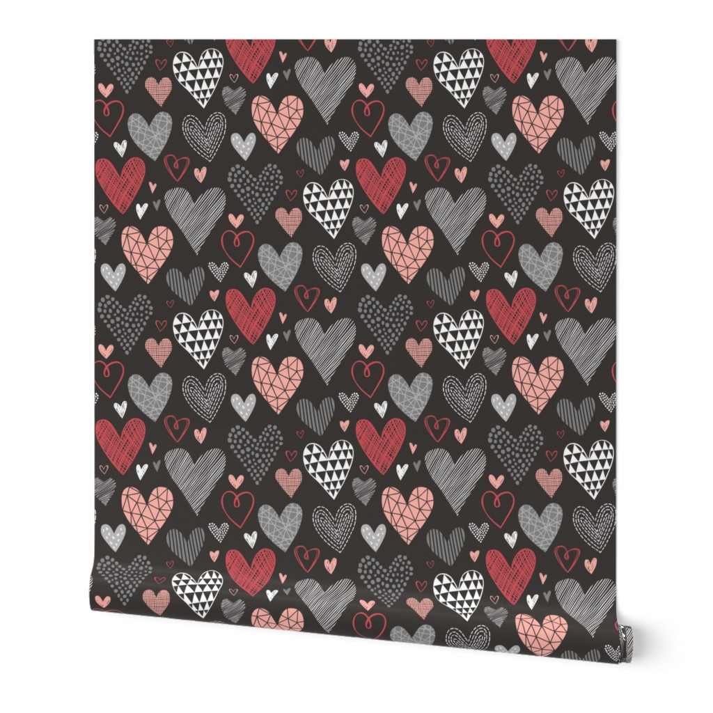 Hearts Geometric Love Valentine Red on Black