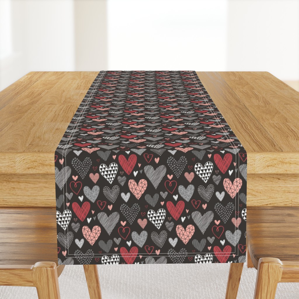 Hearts Geometric Love Valentine Red on Black