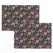 Hearts Geometric Love Valentine Red on Black