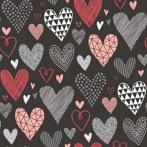 Hearts Geometric Love Valentine Red on Black