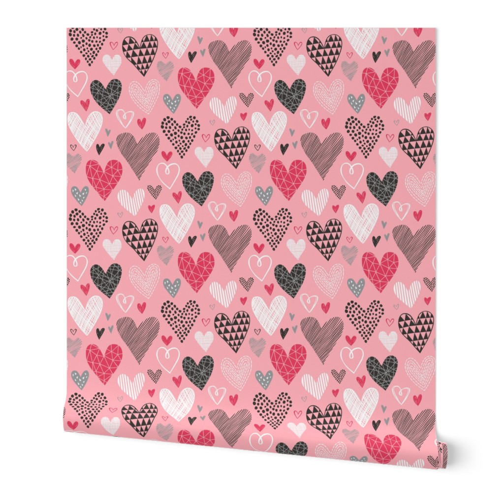 Hearts Geometrical Love Valentine on Pink 