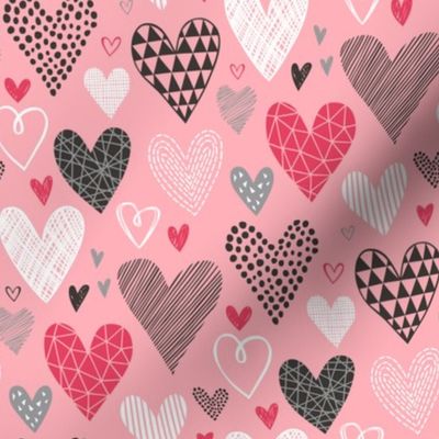 Hearts Geometrical Love Valentine on Pink 