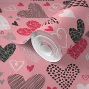 Hearts Geometrical Love Valentine on Pink 