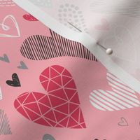 Hearts Geometrical Love Valentine on Pink 