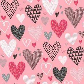 Hearts Geometrical Love Valentine on Pink 