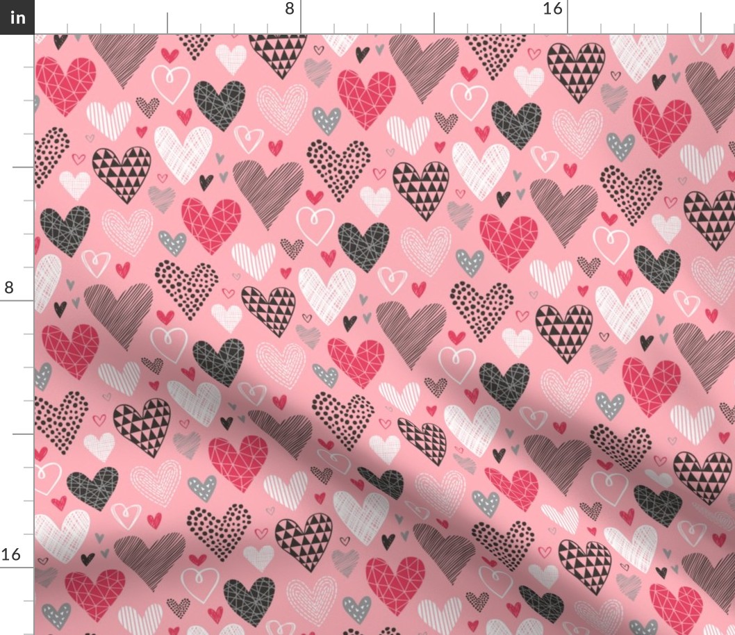 Hearts Geometrical Love Valentine on Pink 