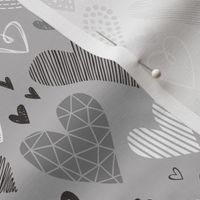 Hearts Geometrical Love Valentine Black&White Red on Grey