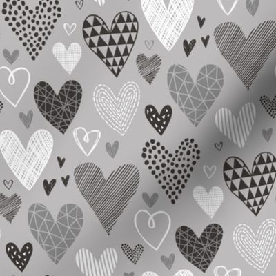 Hearts Geometrical Love Valentine Black&White Red on Grey