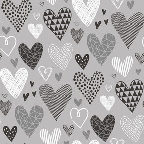 Hearts Geometrical Love Valentine Black&White Red on Grey