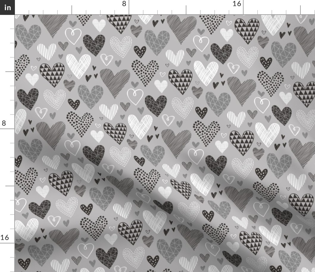 Hearts Geometrical Love Valentine Black&White Red on Grey