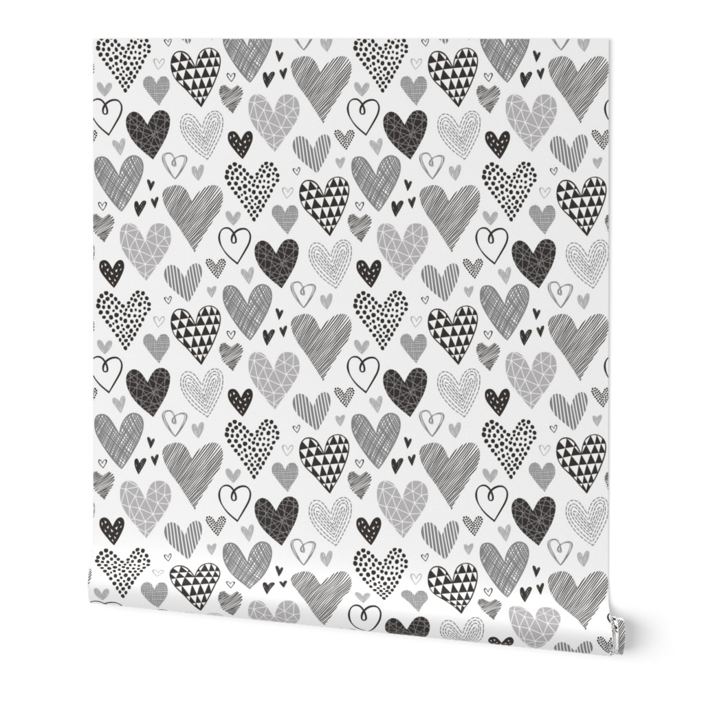 Hearts Geometrical Love Valentine Black&White Grey