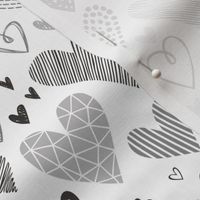 Hearts Geometrical Love Valentine Black&White Grey