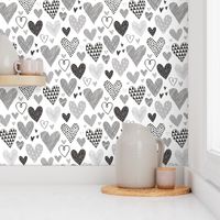 Hearts Geometrical Love Valentine Black&White Grey