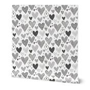 Hearts Geometrical Love Valentine Black&White Grey