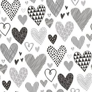 Hearts Geometrical Love Valentine Black&White Grey