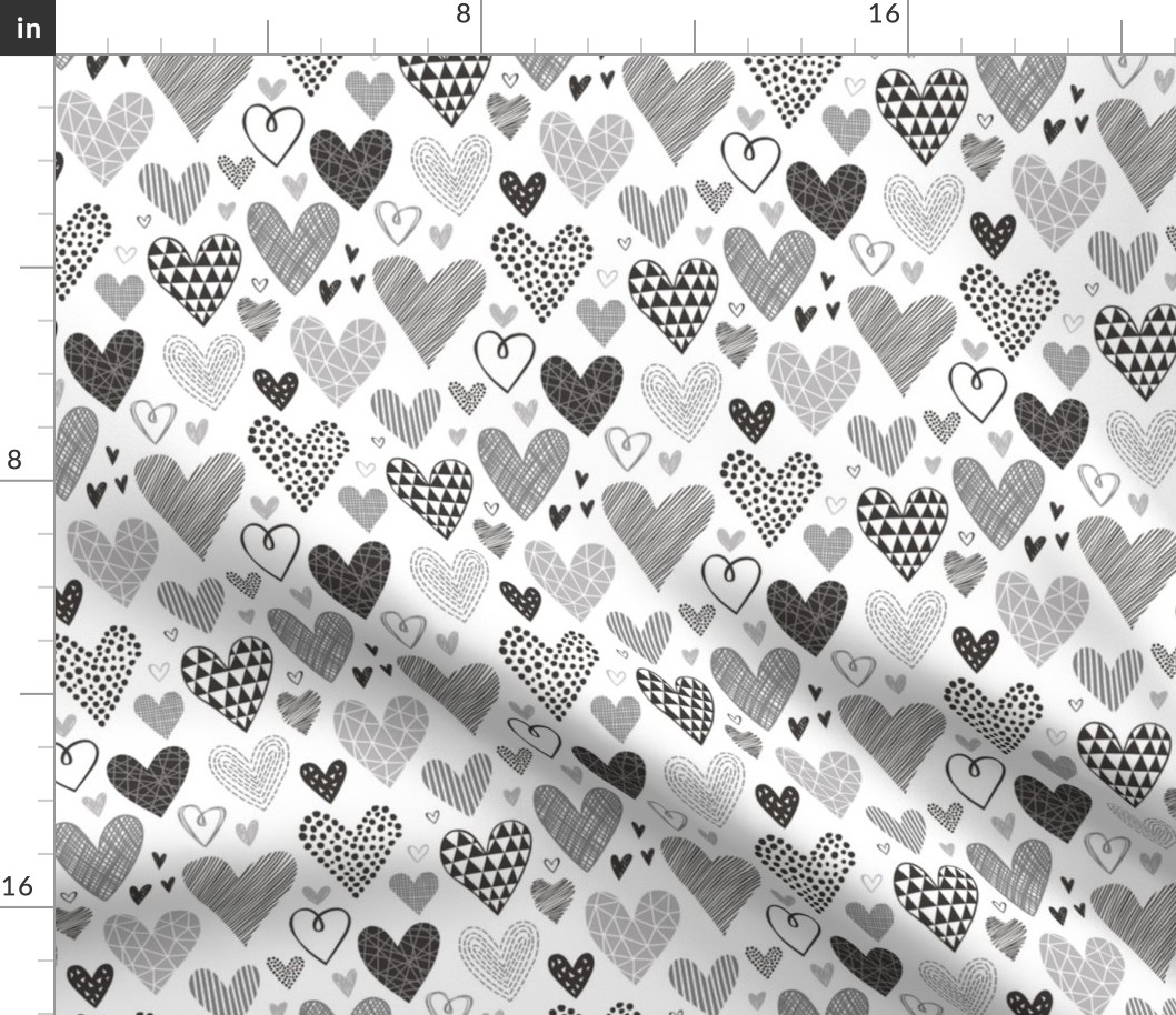 Hearts Geometrical Love Valentine Black&White Grey