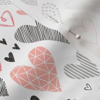 Hearts Geometrical Love Valentine Black&White Peach