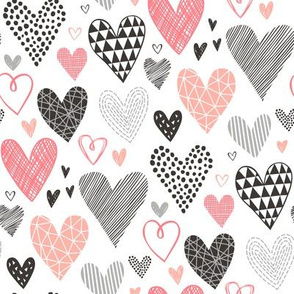 Hearts Geometrical Love Valentine Black&White Peach