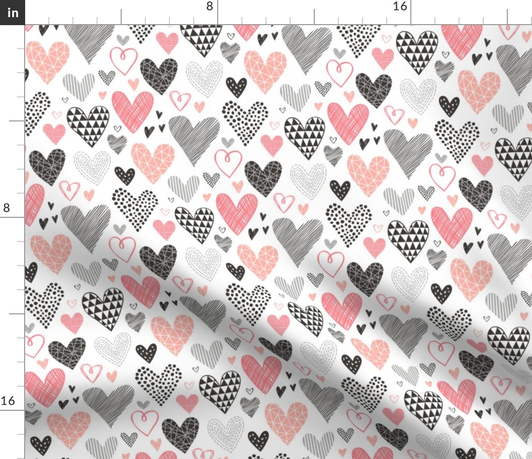 Hearts Geometrical Love Valentine Black&White Peach