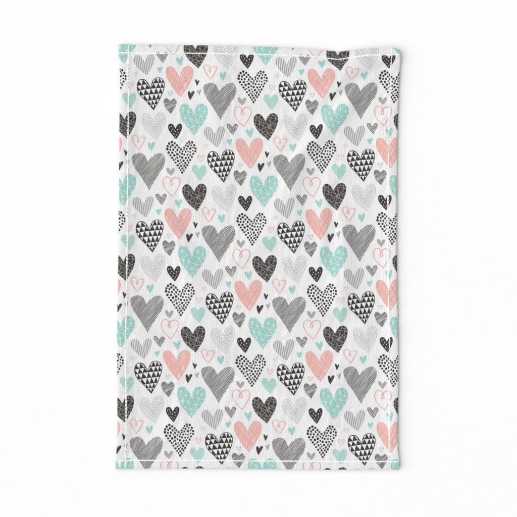 Hearts Geometrical Love Valentine Black&White Mint Peach