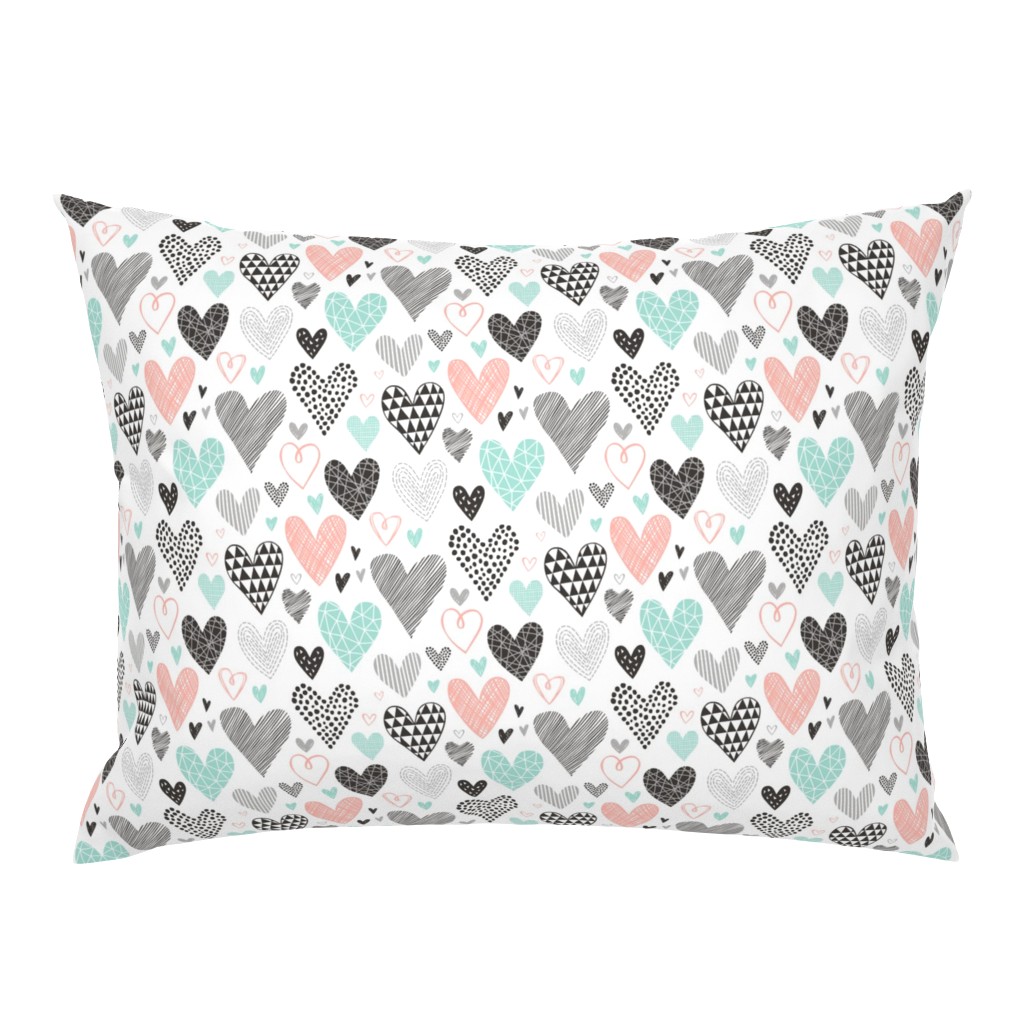 Hearts Geometrical Love Valentine Black&White Mint Peach