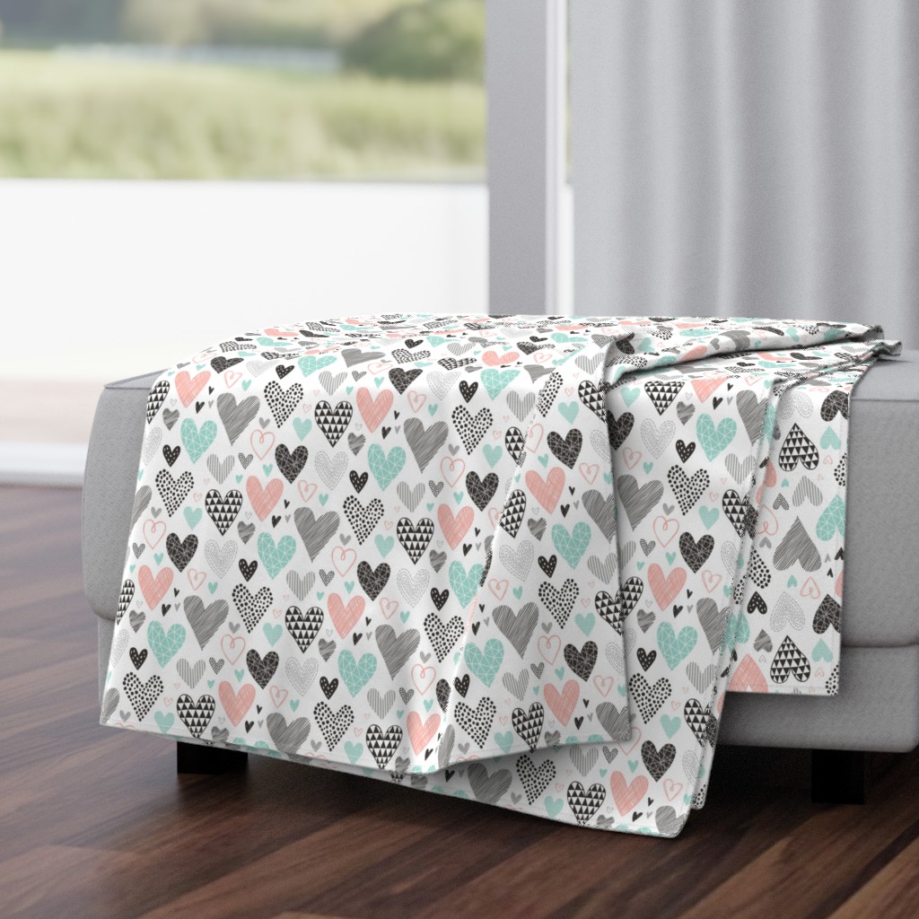 Hearts Geometrical Love Valentine Black&White Mint Peach