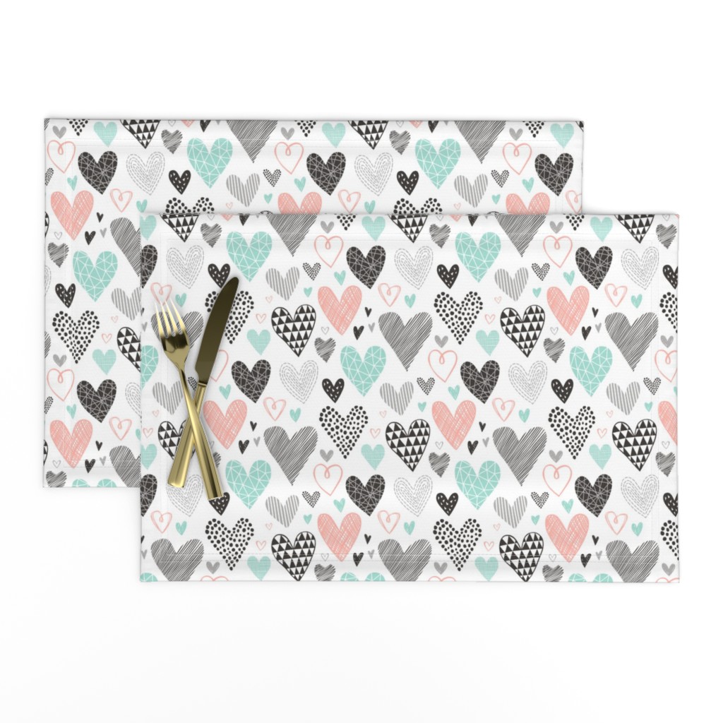 Hearts Geometrical Love Valentine Black&White Mint Peach