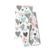 Hearts Geometrical Love Valentine Black&White Mint Peach