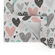 Hearts Geometrical Love Valentine Black&White Mint Peach