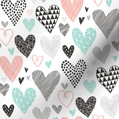 Hearts Geometrical Love Valentine Black&White Mint Peach