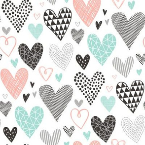 Hearts Geometrical Love Valentine Black&White Mint Peach