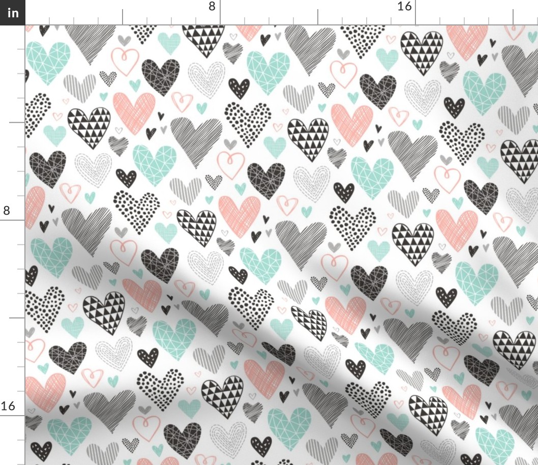 Hearts Geometrical Love Valentine Black&White Mint Peach