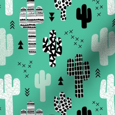 Trendy western geometric cactus garden with triangles and arrows gender neutral mint black and white