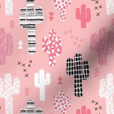 Soft pastel geometric cactus garden with triangles and arrows gender neutral pink black and white