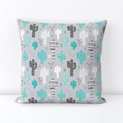 Cool western geometric cactus garden with triangles and arrows gender neutral pastel blue black and white