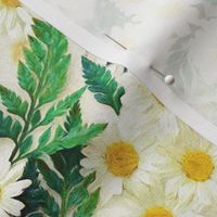 Textured Vintage Daisies and Ferns - large