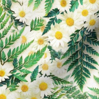 Textured Vintage Daisies and Ferns - large