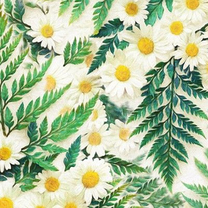 Textured Vintage Daisies and Ferns - large