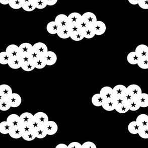 Clouds and stars soft scandinavian retro style night sky theme for kids black and white gender neutral