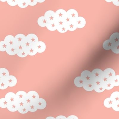 Clouds and stars soft scandinavian retro style night sky theme for kids pastel pink for girls