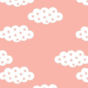 Clouds and stars soft scandinavian retro style night sky theme for kids pastel pink for girls