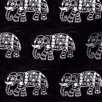 White Elephant Block Print on Black