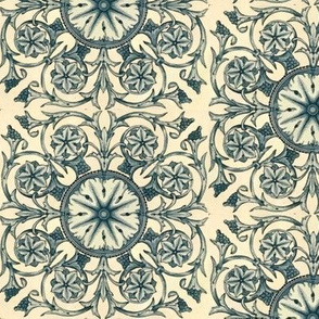 Floral Art Deci in Blue and Tan